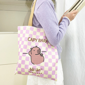 Bolso de hombro de lona de gran capacidad para mujer, nuevo Capybara Capibala, estilo de moda abierto para estudiantes, Tutorial, clase, uso escolar - Product Image 1