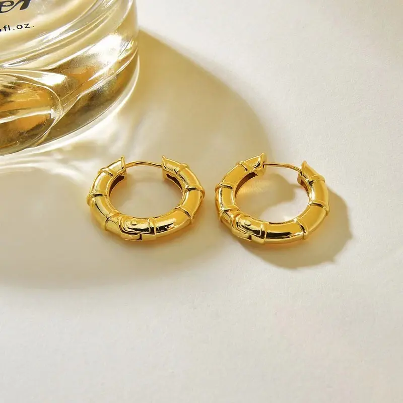 Bamboo Earrings Chunky Tube Small Hoop Earrings for Women Gold Plated Vintage Earrings For Women