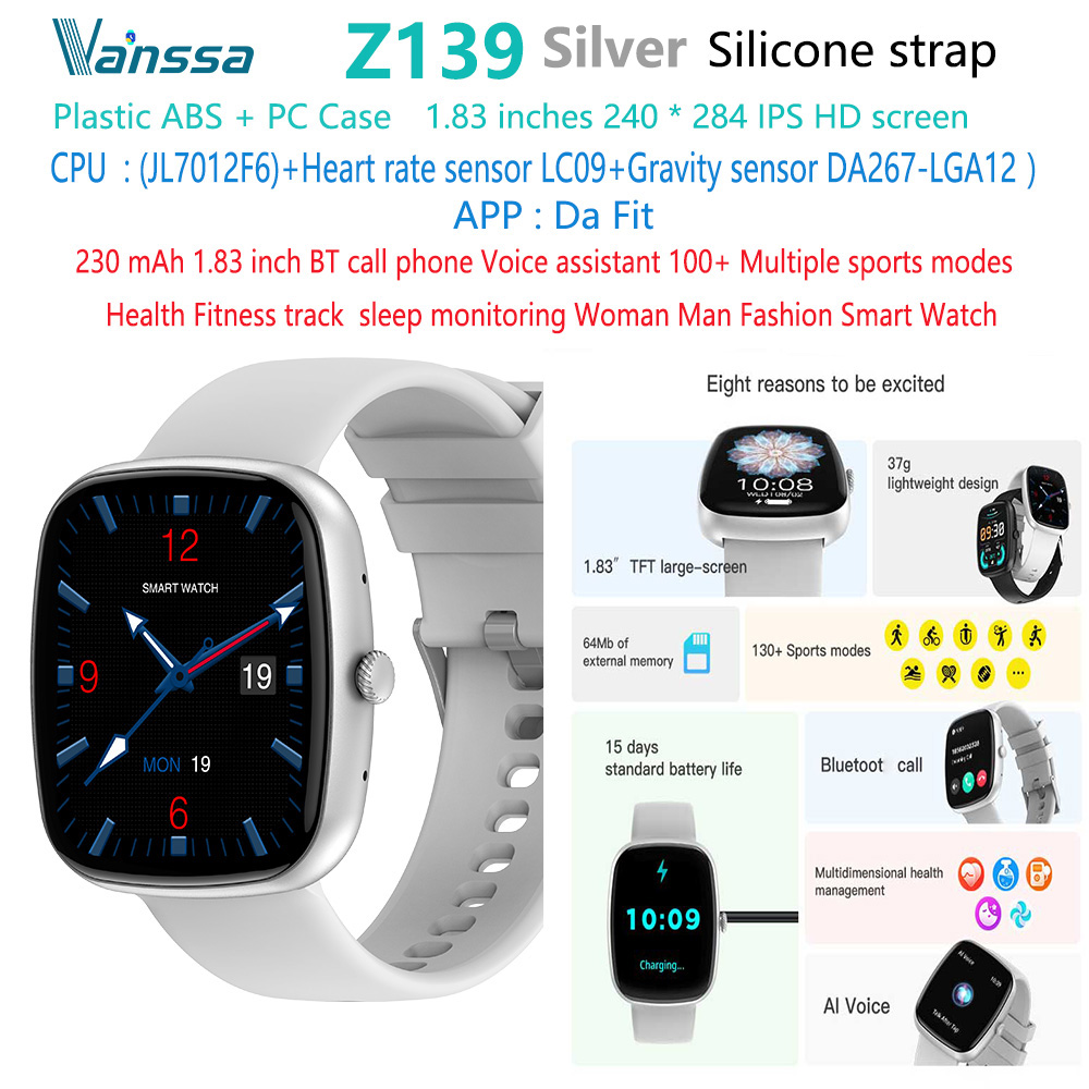 reloj inteligente deportivo y de fitness plateado Z139-BT