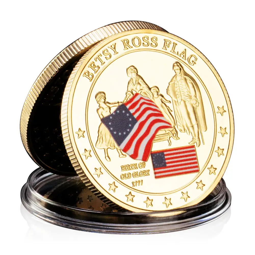عملة تذكارية بطلاء ذهبي على شكل علم الولايات المتحدة الأمريكية بيتسي روس بطراز تاريخ المجيد القديم عملة أمريكية للجمع