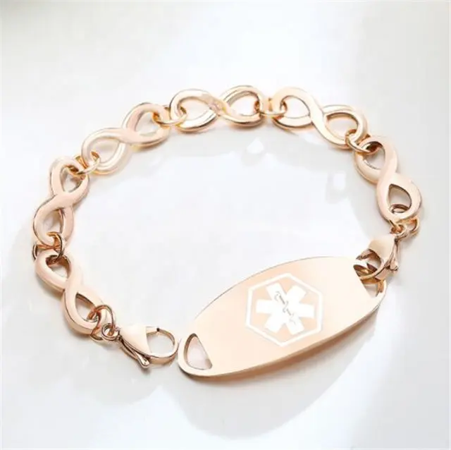 Yiwu Aceon bracciale di allarme medico in acciaio inossidabile per donna bracciale con Logo bianco da donna in oro rosa senza fine