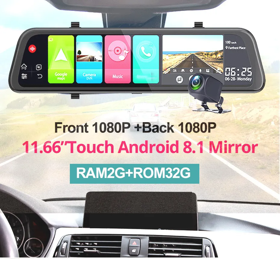 12 "dello specchio di Rearview 4G Android 8.1 del precipitare della macchina fotografica 2G RAM 32G ROM GPS di Navigazione per auto video registratore ADAS WiFi di visione notturna