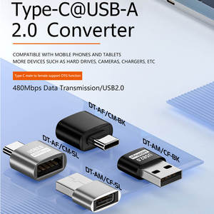铝合金外壳耐用通用串行总线公对c型母适配器USB2.0 480Mbps笔记本电脑快速音频数据传输转换器