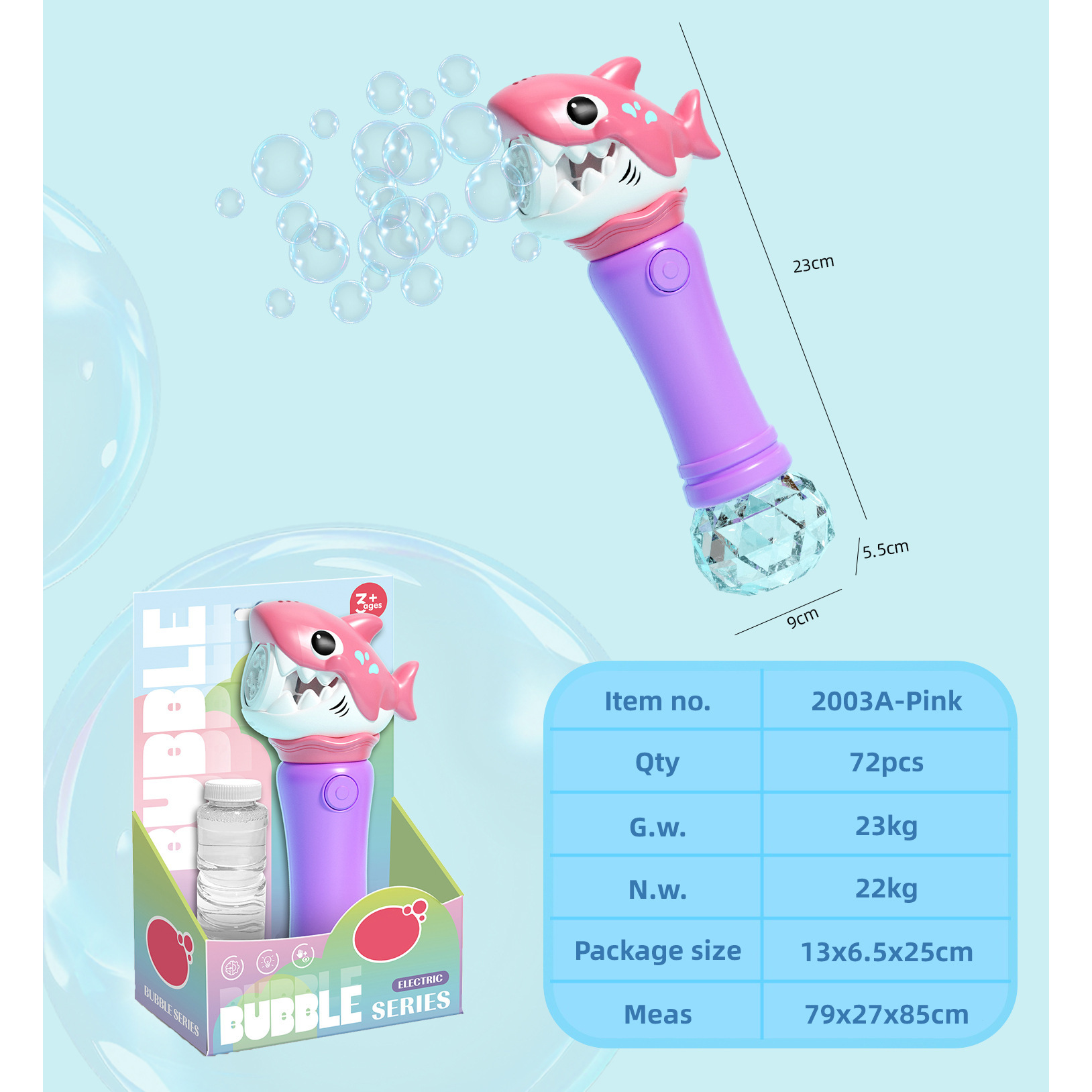 Bâton à bulles Requin Rose 120ml Eau * 1 Boîte Présentoir