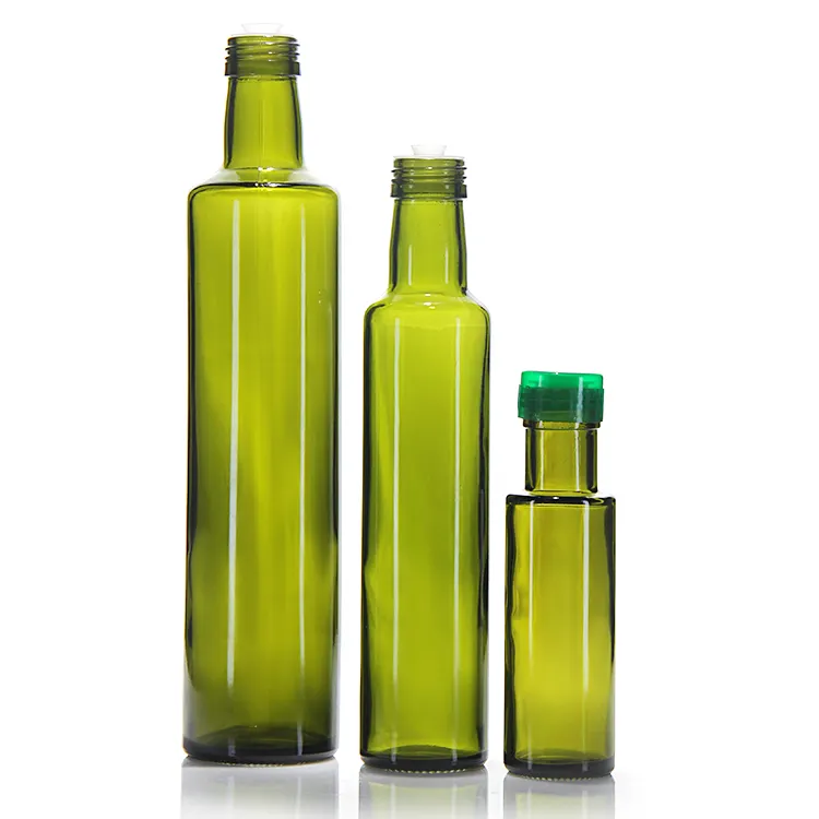 125 Ml 250 Ml 500 Ml 750 Ml 1000 Ml bottiglie di olio d'oliva rotonde quadrate in vetro trasparente di colore verde