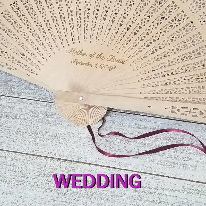 Klaar Om Te Verzenden Luxe Geschenken Goedkope Aangepaste Bruiloft Souvenir Geschenken Handheld Fan Op Maat Houten Handfans Voor Gasten