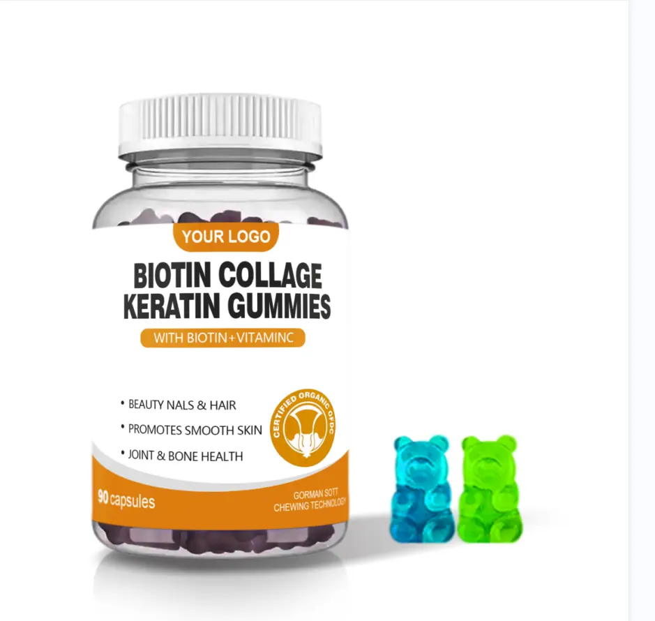 Nhãn Hiệu Riêng Tóc Tăng Trưởng Vegan 60 Gummies Vitamin Thực Phẩm Bổ Sung Biotin Cắt Dán Keratin Gummies