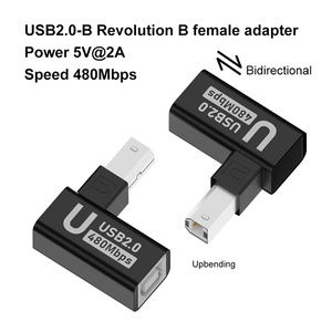 Adaptador de impresora USB 2,0 USB 2,0 macho a hembra 90 grados USB B adaptador de impresora convertidor de enchufe de extensión para Escáner de impresora