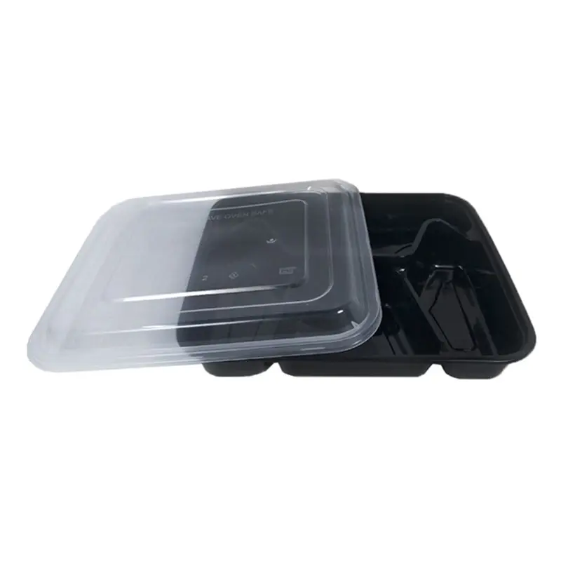 Bento Lunch Box di plastica usa e getta di alta qualità Design quadrato da asporto nero di alta qualità