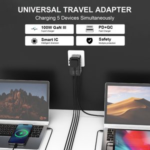 Adattatore da viaggio PD100W presa da viaggio universale 3 c1a caricatore di ricarica rapida nitruro di gallio