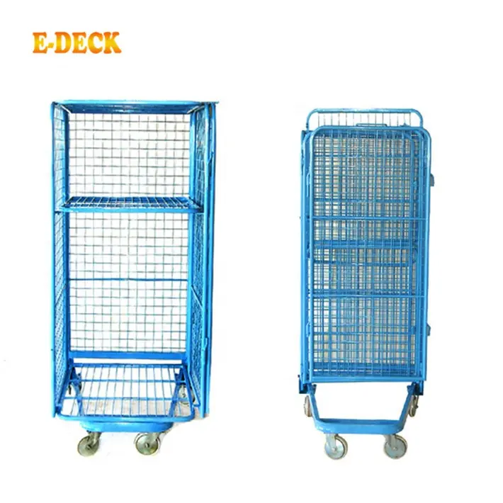 High quality cargo transport durable cheap rigid security folding custom 4 sided welded galvanized steel metal cage trolley