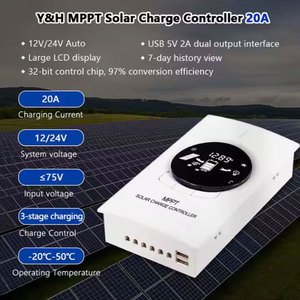 Y & H12v 24V 20a Pwm Sistema de panel solar Regulador inteligente Mppt Pequeño controlador de carga solar - Product Image 3