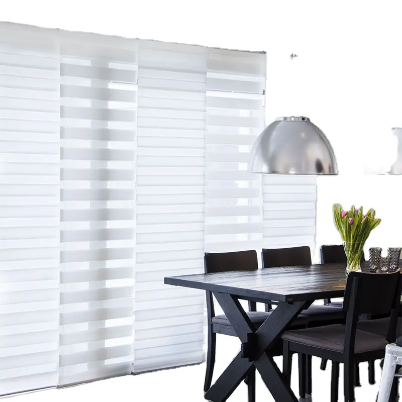 Venta popular cerrar y abrir fácilmente cortina de panel personalizada doble persiana con tela de cebra