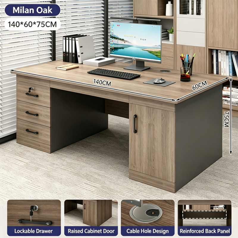 Milan Oak-Three Drawers & One Cabinet