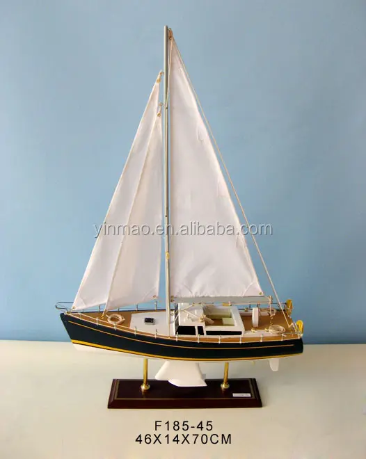 Racing Sailboat Model, Blue/Yellow 46x14x70cm, Nautical Hand Made Wooden Sailing yacht model