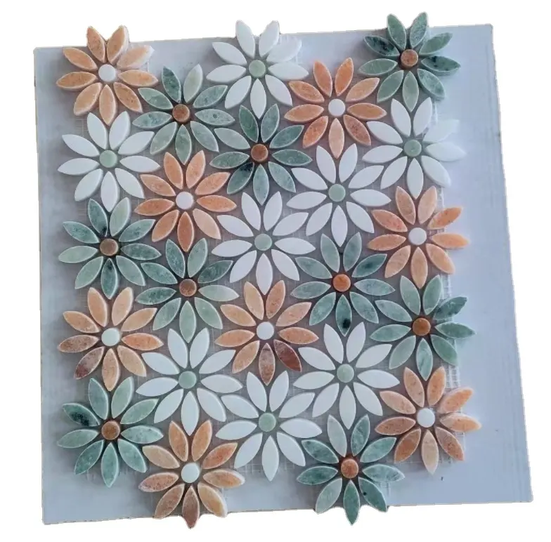 Nuovo arrivo fiore verde e bianco Waterjet marmo mosaico mosaico parete del pavimento