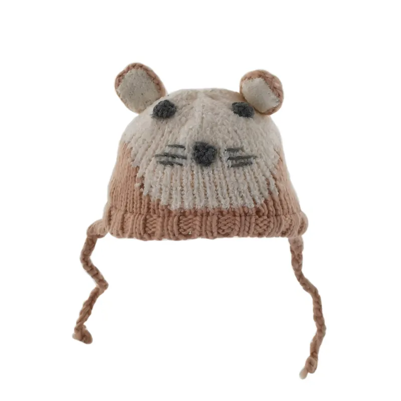 Bebé lindo anime gorros de punto de los niños sombrero niñas ganchillo hecho a mano cara sombrero de invierno con el oído