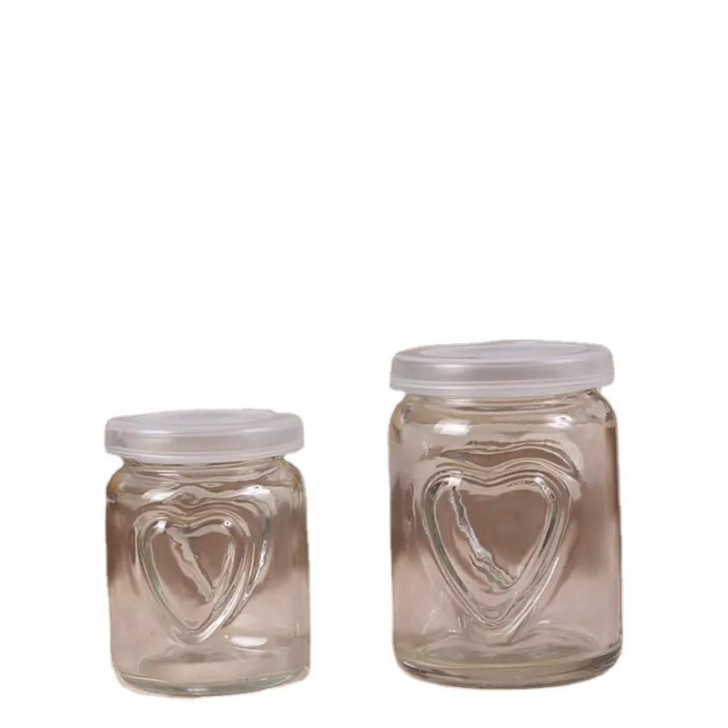 HEART-SHAPED PUDDING BOTTLE WITH PLASTIC LID,GLASS PUDDING JARS