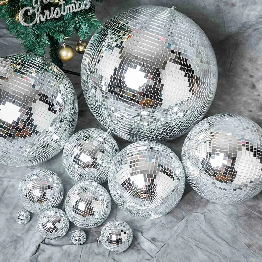 Bola de cristal plateada colgante árbol decoración Navidad Disco espejo bolas espejo reflectante Bola de discoteca decoración de fiesta de Navidad