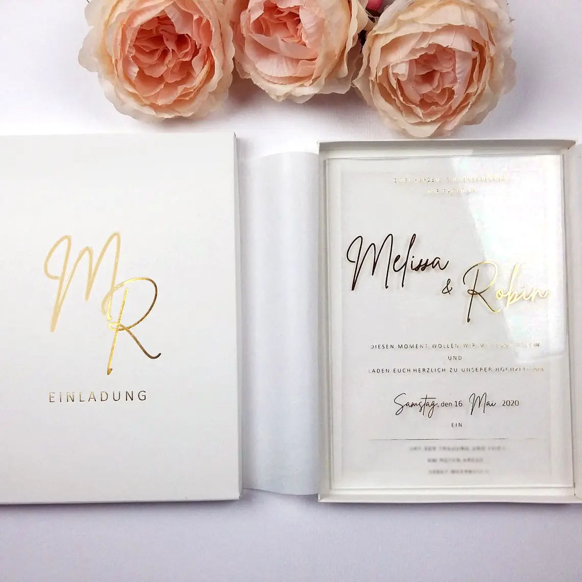 Convite acrílico de banquete de casamento, design personalizado uv impressão cartão de convite acrílico de aniversário