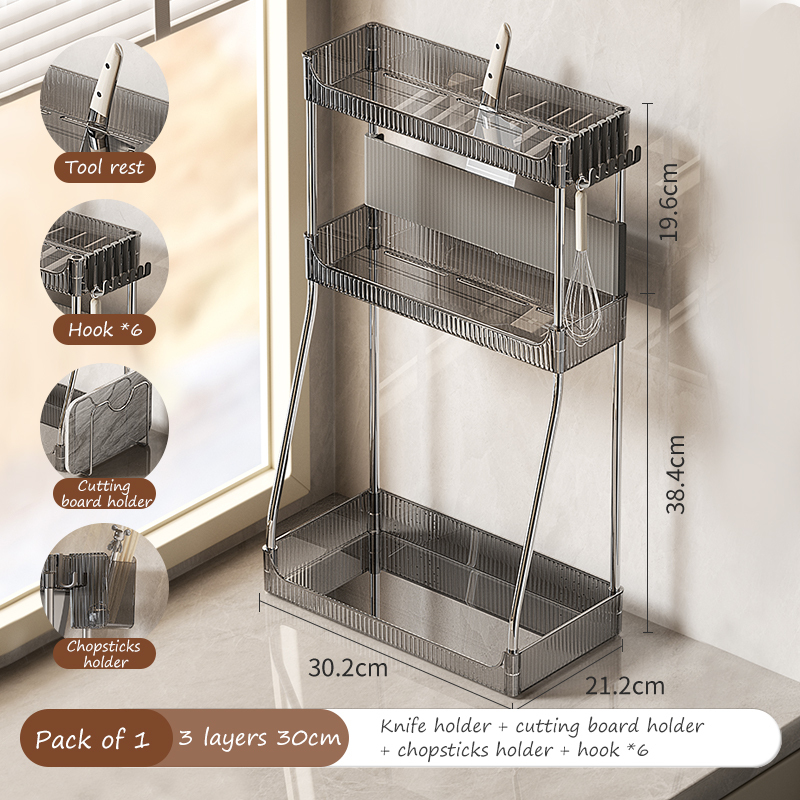 Grigio 3 strati 30 cm+6*ganci+porta tagliere per bacchette