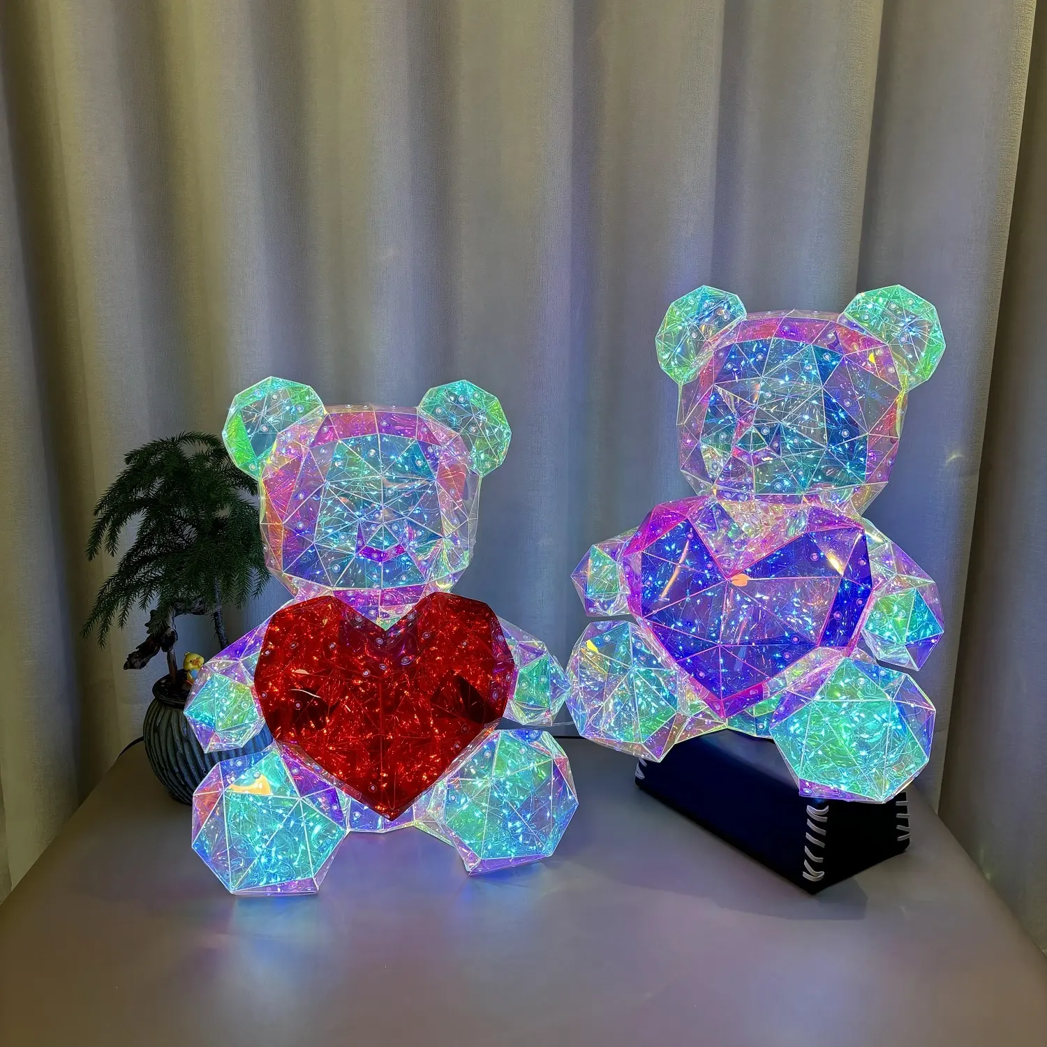 Sevgililer günü hediye kutusu ile LED ışık parlayan oyuncak ayı PET folyo film USB şarj fişi ile LED ışık teddy bearr
