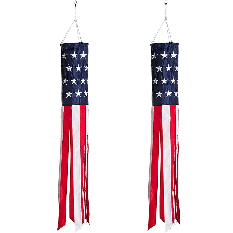 Calzino a vento promozionale a righe con ricamo a bandiera americana americana per la decorazione domestica