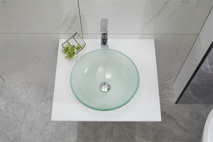 现代设计洗手盆透明钢化玻璃容器水槽，带浴室排水器 - Product Image 6