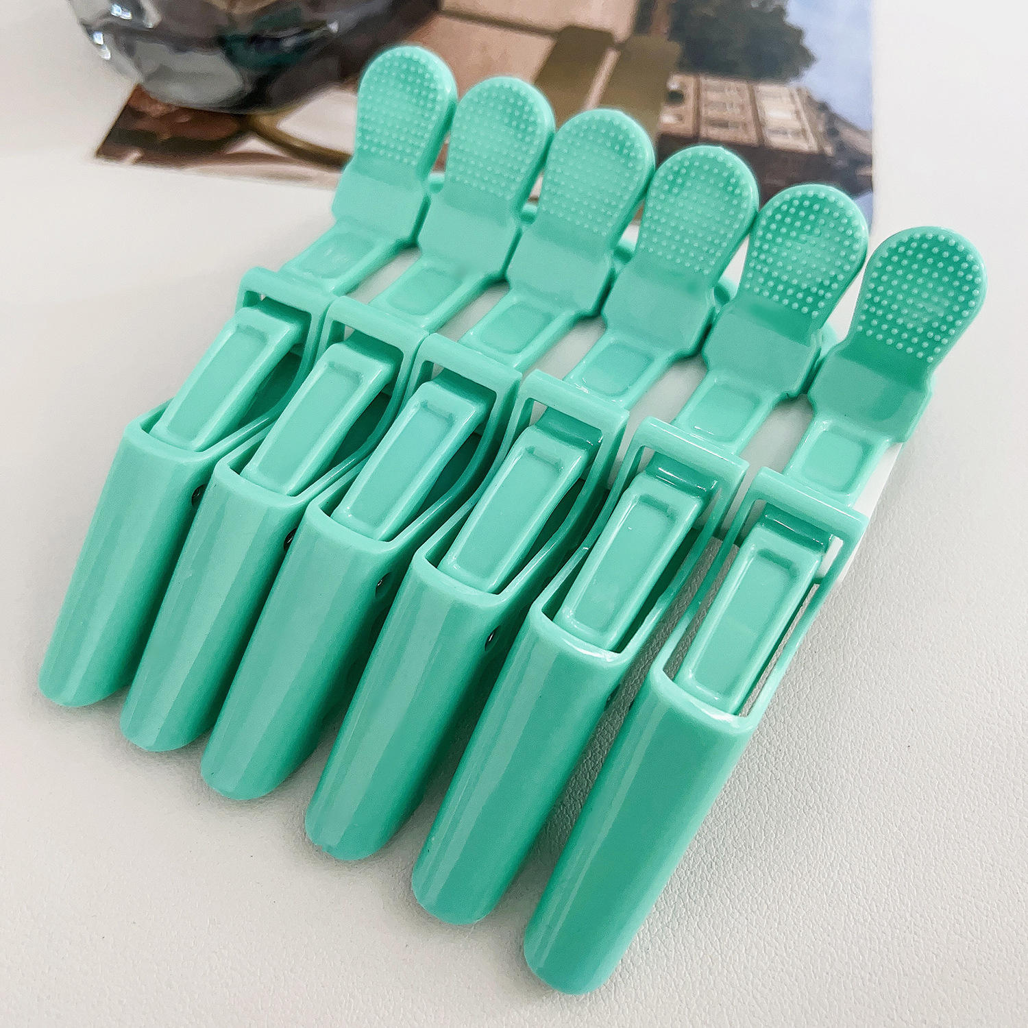 Lot de 6 pinces crocodiles - vert menthe