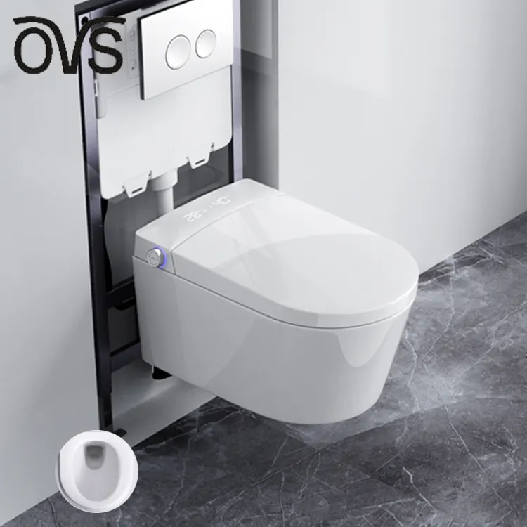 OVS Touch Fuß Siphon Flushing Wc Automatische hängende Wand halterung Bidet Wand Smart Wc Intelligente Wandbehang WC-Set