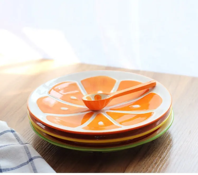 Assiette en forme de Fruit de 8 pouces, pomme Orange ananas pastèque citrouille plat créatif en céramique idéal pour la fête plateau de service de nourriture