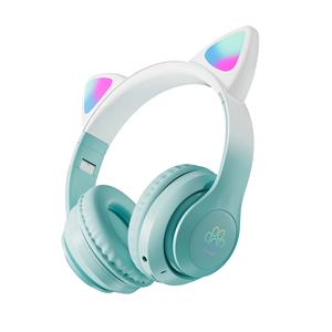 2022 Top Macaron Atas Kepala Telinga Kucing Headphone Anak-anak Kartu <span class=keywords><strong>Headset</strong></span> Berbentuk Kucing Led Warna Mengubah Headphone Nirkabel dengan Mic - Product Image 4