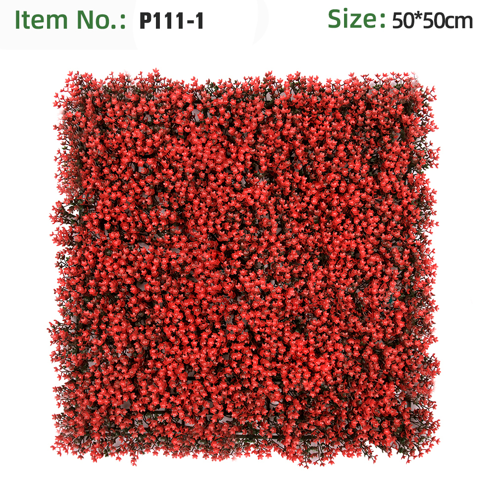 Panneau mural vert avec gypsophile artificiel rouge