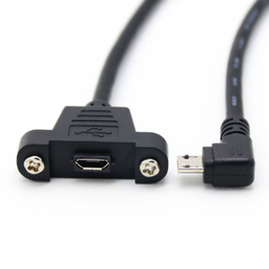 0.3m 0.5m微型USB 5针90度USB 2.0公连接器至带螺钉面板安装孔的微型母延长线 - Product Image 1