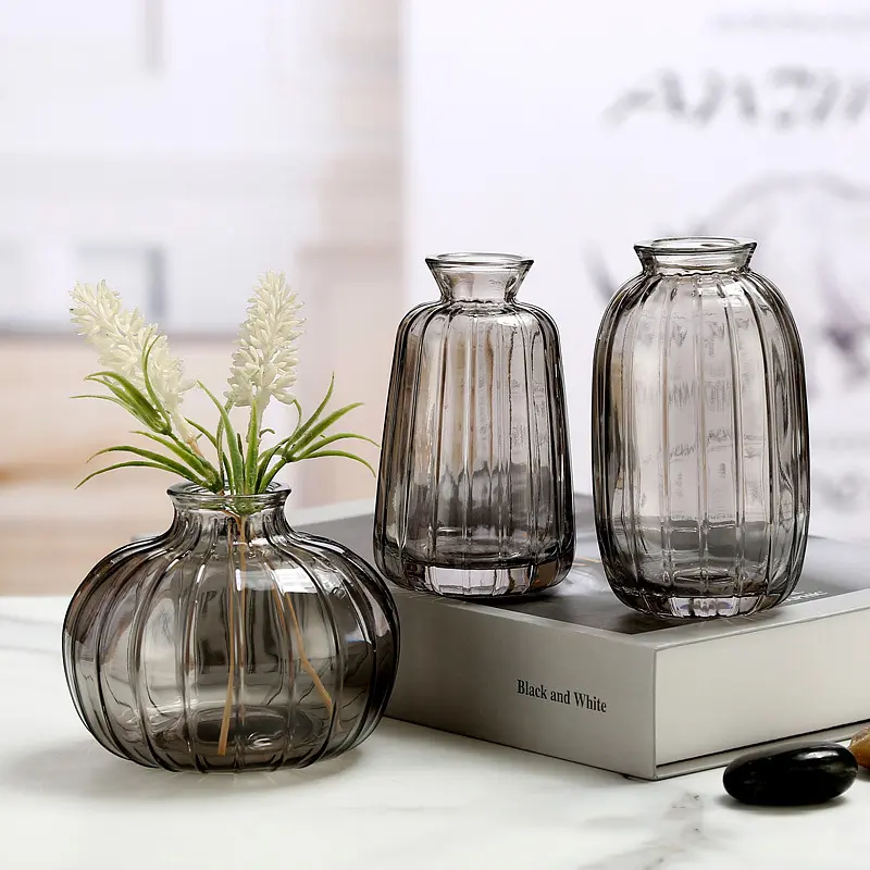Decoración de mesa pequeño jarrón floral reciclado juego de jarrón de brotes mini jarrones de vidrio a granel para flores