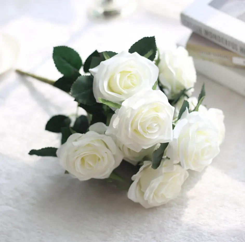 10 헤드 인공 장미 꽃 웨딩 장식 장미 꽃 꽃다발 저렴한 가격