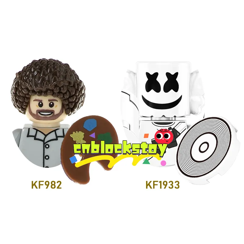 Produttore di musica DJ americano, pittore, conduttore di Bob Ross, persone, Mini mattoni, Figure da costruzione, giocattolo da collezione per bambini, KF982 KF1933