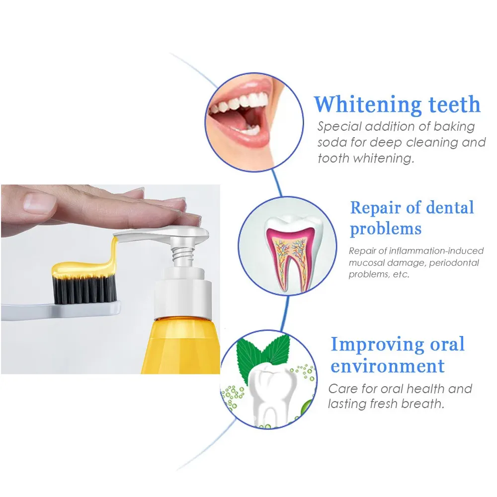 Etichetta privata scopo dentifricio sbiancamento dei denti igiene orale cura dentale tipo di stampa rimozione delle macchie rinfrescare l'alito Soda dentifricio