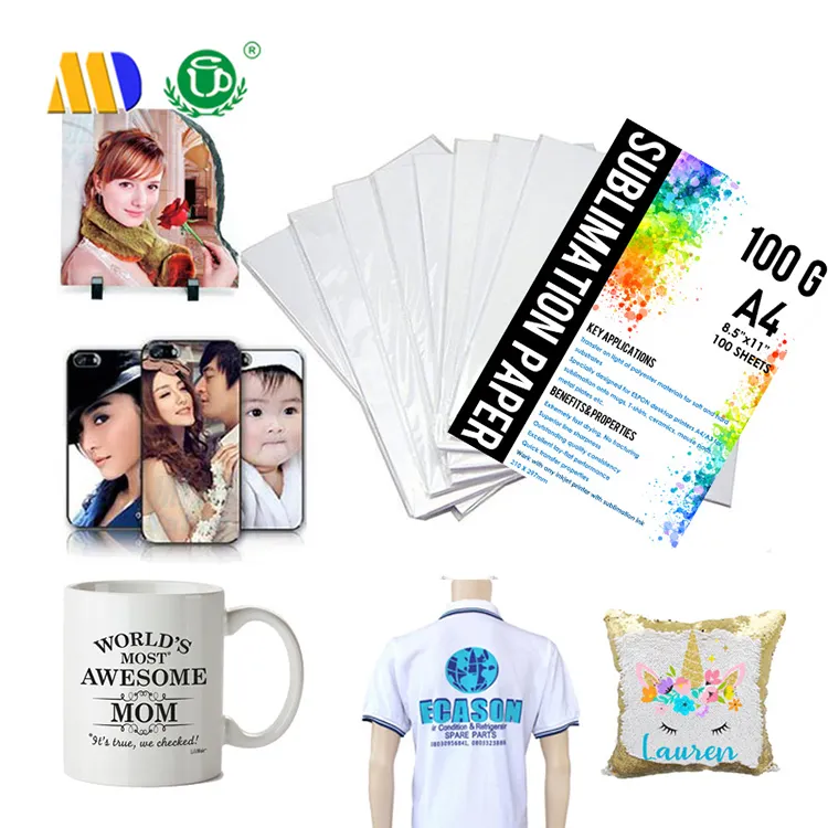 Lot de 100 tasses de transfert de papier à jet d'encre, imprimé, grande qualité, T-shirt, coque de téléphone, oreiller, chapeau, emballage personnalisé