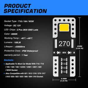 Novsight T10 araba 194 Bulb ampul beyaz kırmızı mavi 3030 2 Smd Canbus T10 Led T10 Led ışık T10 Led - Product Image 2