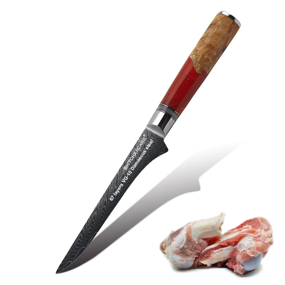 سكاكين المطبخ المصنوعة من الفولاذ الدمشقي 67 طبقة سكاكين للمطبخ مع مقبض أحمر