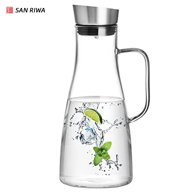 glass pot water High Quality Heat Resistant Borosilicate Glass Carafe Jug With Stainless Steel Lid1000ml carafe jug