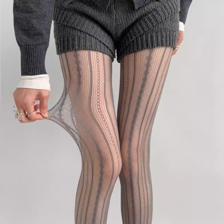 Diamond cable knit tights gray