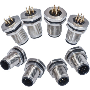 M12 A รหัสชายหญิง3 4 5 8 12 17ขาเสียบซ็อกเก็ตโลหะด้านหน้าโลหะด้านหลังล็อคยึดแผง Pcb ติด M12เชื่อมต่อ - Product Image 4