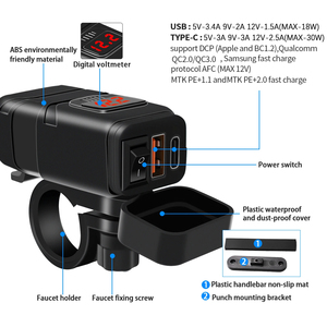 Su geçirmez motosiklet gidonu <span class=keywords><strong>Usb</strong></span> şarj aleti 12v 5v tip-c <span class=keywords><strong>Usb</strong></span> güç kaynağı motosiklet