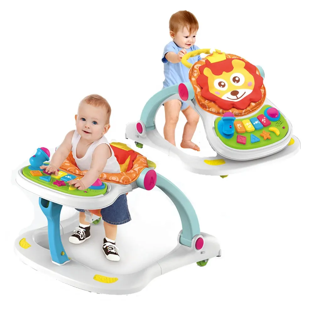 4 in 1 Multi Function Infant Baby Cartoon Lion Shape Four In One Baby Trolley Infant Walker And Dining Chair