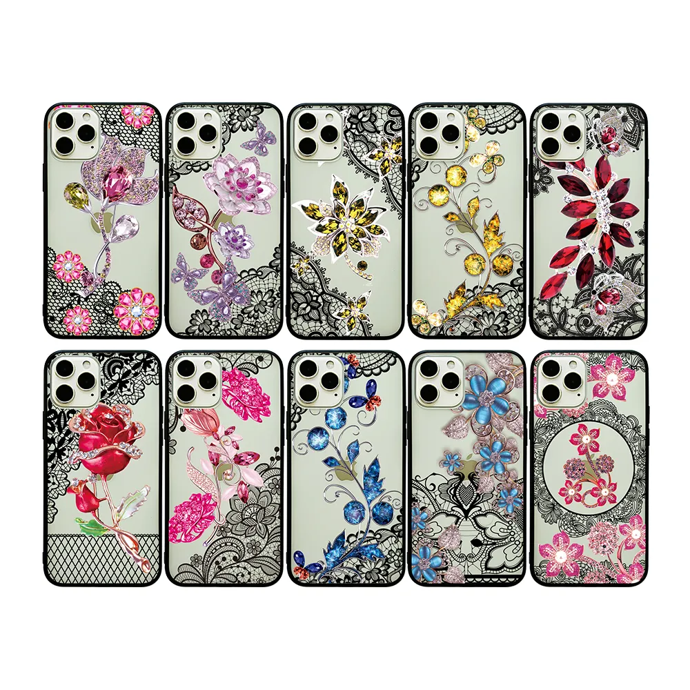 Vintage jewel lace flower cell phone Case For iphone 15 pro max