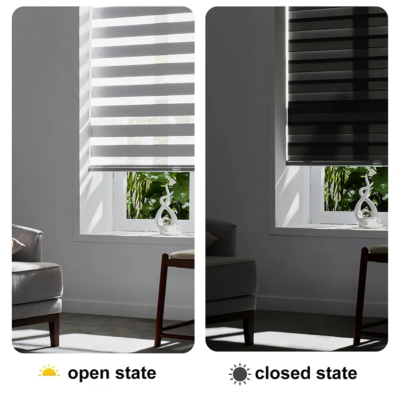 New Design Professional 100%Polyester Double Layer Cordless Free-stop Custom Zebra Blinds