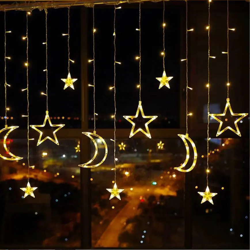 Cortina de led para festa de casamento, para quarto, de parede, decoração natalina, twinkle, estrela, lua, cortina de janela