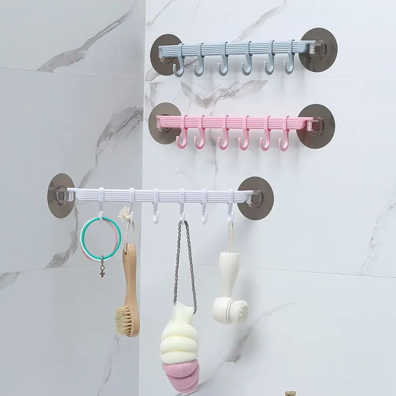 Criatividade organizador ajustável 6 ganchos plástico banheiro canto toalha cabide cozinha gancho parede